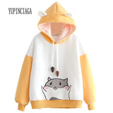 YUPINCIAGA embroidery hit color Sweatshirts Women hamster Hooded Warm Pullovers With Horns Harajuku Hooded Girls Teens Hoodies