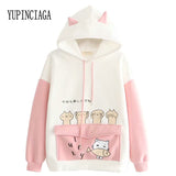 Women harajuku Cartoon Print Patchwork Funny Hooded Sweatshirt 2020 Spring Loose Long Sleeve Hoodies Teen Plus Velvet Pullovers
