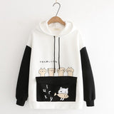 Women harajuku Cartoon Print Patchwork Funny Hooded Sweatshirt 2020 Spring Loose Long Sleeve Hoodies Teen Plus Velvet Pullovers