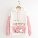 Women harajuku Cartoon Print Patchwork Funny Hooded Sweatshirt 2020 Spring Loose Long Sleeve Hoodies Teen Plus Velvet Pullovers