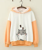 YUPINCIAGA embroidery hit color Sweatshirts Women hamster Hooded Warm Pullovers With Horns Harajuku Hooded Girls Teens Hoodies